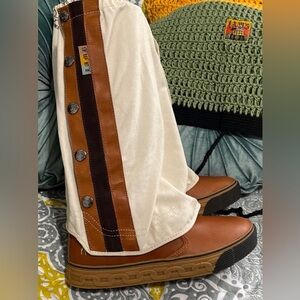 Gwen Stefani L.A.M.B Zeyn Tex Canvas Boots Cream w/sneaker bottom Rare Y2K